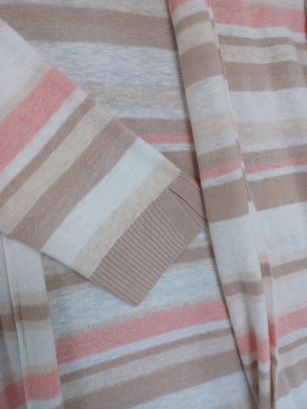 Linen Blend Open Front Cardigan XL Pink Beige Stripe Coastal Resort Hamptons - Picture 6 of 11